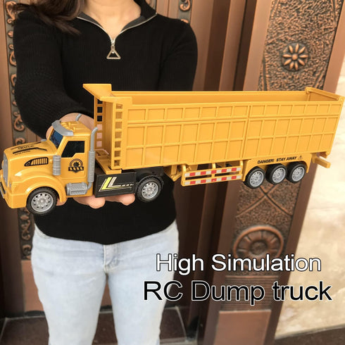 14" 1:48 2 3 4 5 RC Dump Truck with Trailer - Mini Semi Truck Toy with Rechargeable Batteries, Remote Control Car