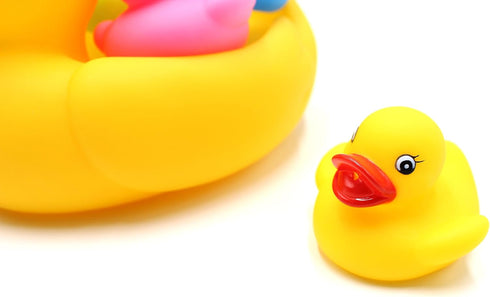 Floating Rubber Duckies Bath Play Set - 5 Pieces with 1 Jumbo Mama Ducky and 4 Baby Ducks (4 Colors)
