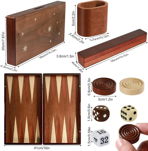 Syrace Backgammon Set 16x15.3inch, Handcrafted Wooden - Oversized Pieces, Intricate Carvings, Premium Travel Game Board