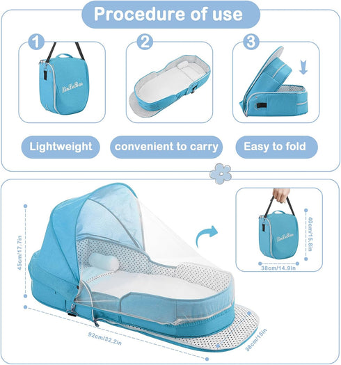 PGONEEE 2-1 Baby Travel Bassinet Portable Bassinets, Foldable Carry Bag Bassinet Travel Crib, Lightweight Baby Lounger