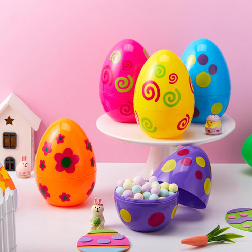 6 6 Inches JOYIN Pcs Large Printed Easter Eggs, Jumbo Plastic Eggs Fillable for Easter Themed Hunt Basket Stuffers