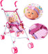 Set deAO Kids Baby Doll Stroller Nursery Role Play with a Variety of Feeding Toy and Play Mat Travel Cot Baby Carrier