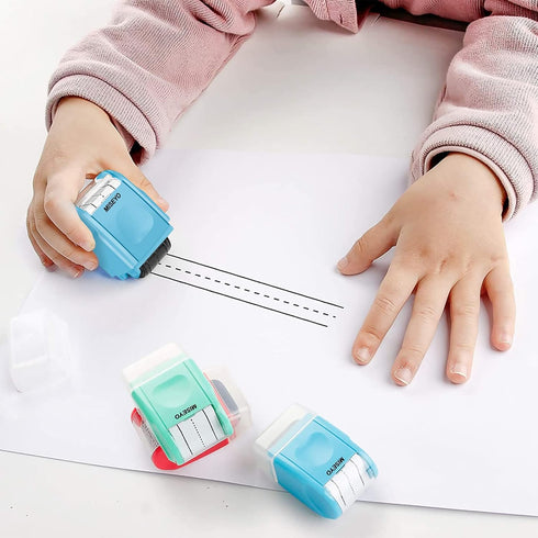 Miseyo Dashed Handwriting Lines Practice Roller Stamp - Self-Inking Line Rolling Stamps for Kids Writing - Blue
