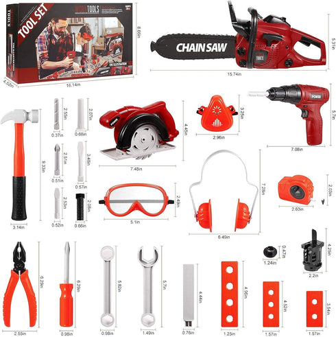 Set 36 Set 3+ Vextronic Kids Tool PCS with Toy Chainsaw Electronic Toy Drill with Sound and Light, Pretend Play Kids