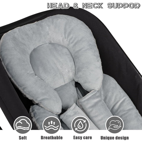 Infant Car Seat Insert Head and Body Support, GFU Reversible Newborn Insert for Carseat with Strap Pads, Soft Stroller