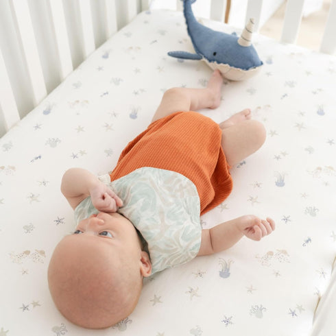 100% 28" 52" Crane Baby Cotton Under The Sea Fitted Crib Sheet with Jellyfish Design, Neutral Crib Sheets, Fitted