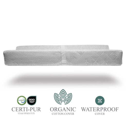 Organic Cotton Contoured Baby Changing Pad w/Waterproof Foam Mattress, Includes Soft, Removable & Washable Cover