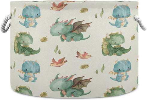YETTASBIN Watercolor Cute Dragon Cotton Rope Basket Large Round Baby Laundry Basket Toy