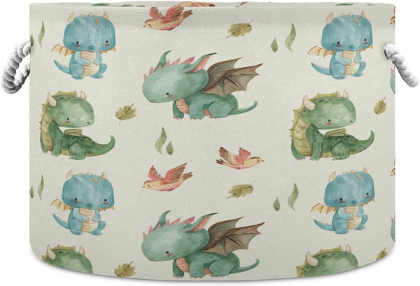 YETTASBIN Watercolor Cute Dragon Cotton Rope Basket Large Round Baby Laundry Basket Toy