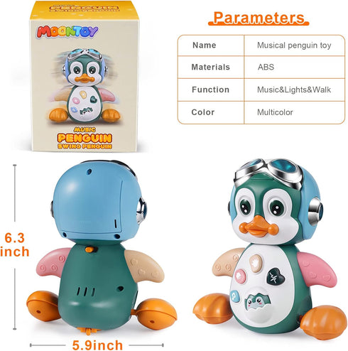 MOONTOY Penguin Baby Toys for 6 to 12 Months, Musical Light Up Crawling Walking Toy for Toddler Boys and Girls