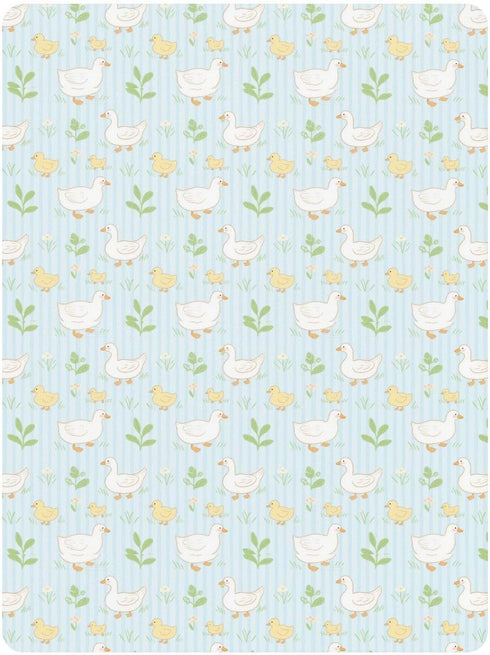 miaozhen 1 Pack 52x28 Cotton Crib Sheets for Baby Boys Girls Soft Stretchy Cute Duck Duckling Grassland Blue Stripe