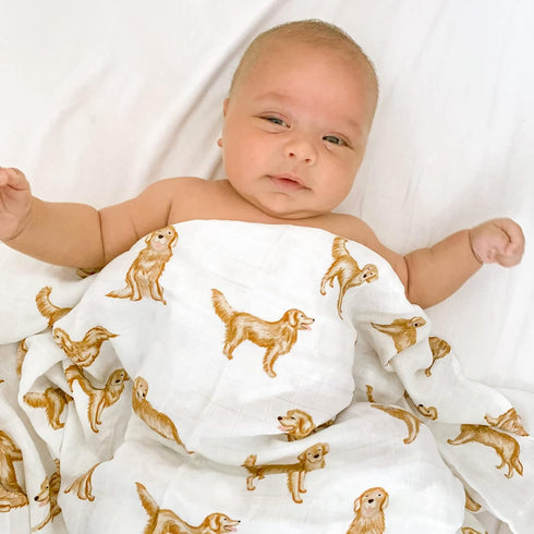 LifeTree Baby Swaddle Blankets Dog, 70% Viscose from Bamboo and 30% Cotton Muslin Swaddle Blankets Boys Girls Swaddling Blanket Neutral for Newborn, Soft Large 47" x 47", Golden Retriever Dog by LifeTree