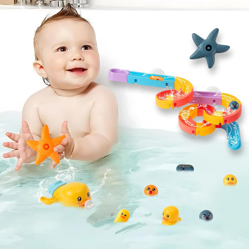 GQIRIL 40PCS Sets, 3-5 Baby Bath Toys for Toddler - Bathtub Slide Track with Suction Cups, DIY Shower Time Duck