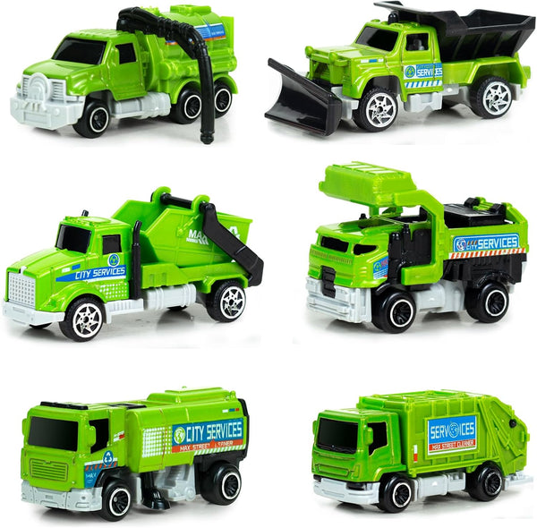 6 Pack Diecast Garbage Truck Toys for Kids, Mini Alloy Sanitation Truck