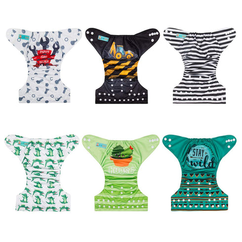 ALVABABY 6 Pack Baby Diaper Pocket Cloth Diapers with 12 Inserts, Adjustable for Boys and Girls 6DM35