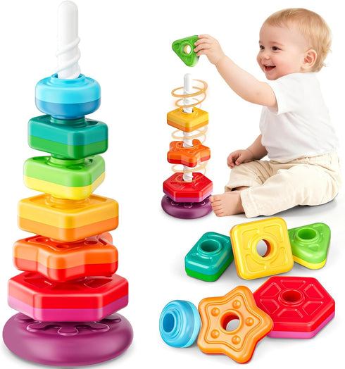 Baby Spinning Stacking Toys for Toddlers 1-3, Sensory Montessori Toys for One