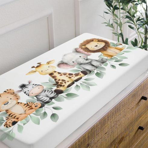 32"/34" 16" HawSkgFub Safari Jungle Baby Animal Leaf Changing Pad Cover, Natural Elephant Giraffe Zebra Lion Tiger
