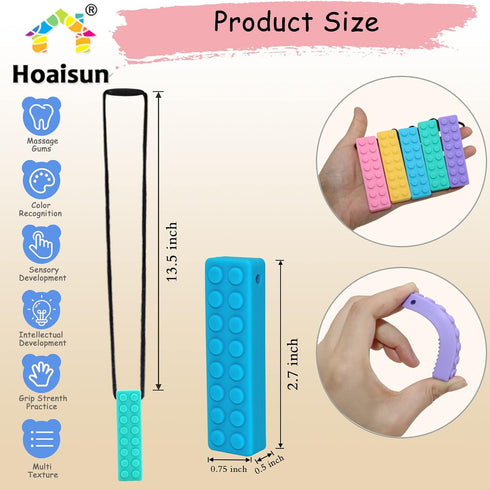 Chewy Necklaces for Sensory Kids, Building Block Chew Necklace Bundle for Boys and Girls, 5 Pack