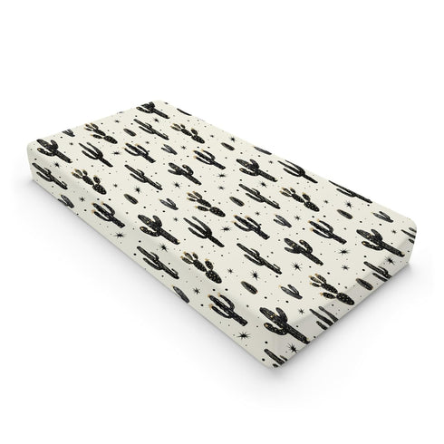 Boho Cactus Changing Pad Covers, Retro Black Golden Cactus Baby Changing Pad Sheets for Diaper Changing