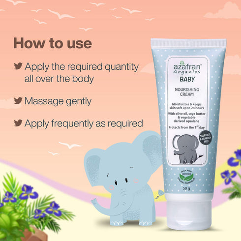 3.53oz Azafran Organics Baby Nourishing Cream, - Gentle Moisturizing Cream with Olive oil and vegetable Derived