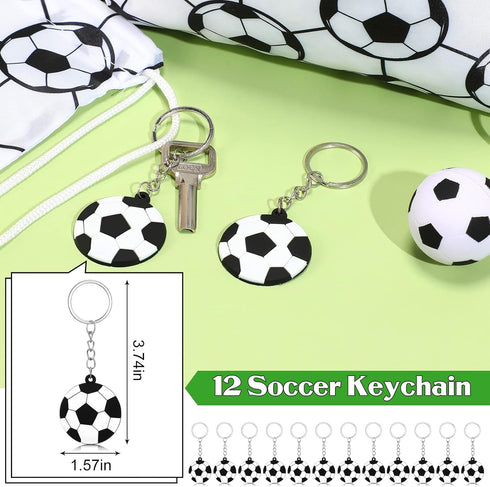 48 Pcs Soccer Party Favors Supplies, 12 Soccer Silicone Bracelets, 12 Drawstring Treat Bags, 12 Mini Stress Balls, 12
