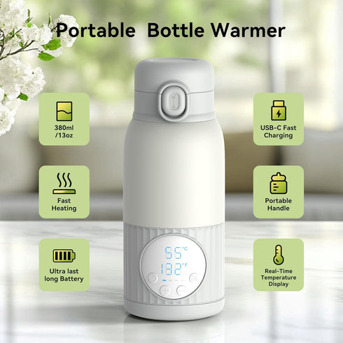 APZOKI 100W 13.5oz Portable Baby Bottle Warmer for Breast Milk, Fast Heating & Precise Temp Control for Formula, Water