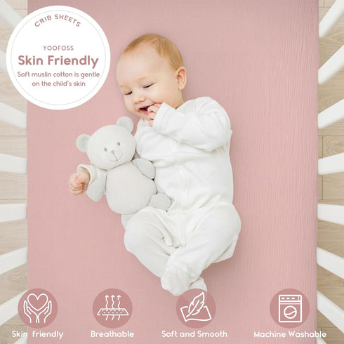 100% 2 Pack 52"x28" Yoofoss Muslin Crib Sheets for Boys & Girls - Cotton Fitted Baby & Toddler Sheet - - Soft