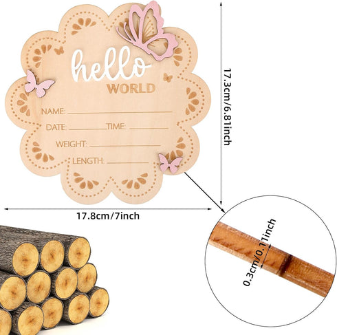 lasuroa Hello World Newborn Announcement Sign, Butterfly Wooden Newborn Sign Personalized Baby Name Plaque Birth
