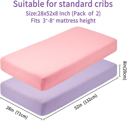 Girls,100% 2 Pack 28x52x8in GUNTAIL Crib Sheets for Boys Cotton Fitted Crib Sheet for Standard Crib and Toddler