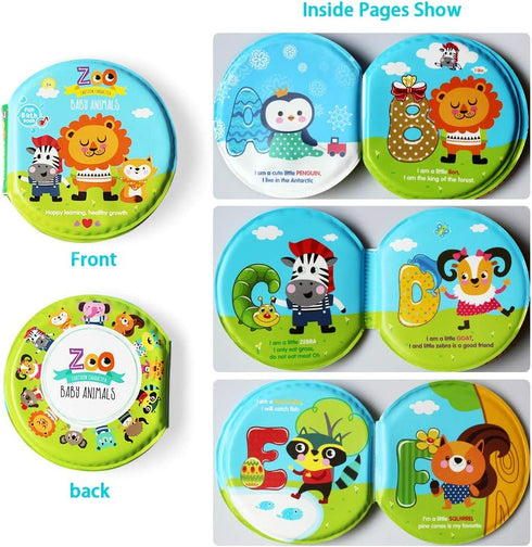 JUNSFUN Books-3PCS,Bathtub Baby Bath Toys Floating Waterproof Educational Bath Toy Books for Toddlers-Zoo Books,Fish