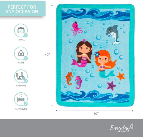 EVERYDAY KIDS Toddler Throw Blanket - 30" x 40" Mermaids Undersea Adventure, Super Soft & Warm