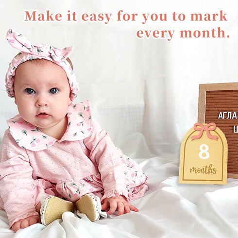 ZHLKHIOP 12 1st Monthly Milestone Signs, Baby Milestone Signs for Months, Wooden Baby Months Signs, Baby Month
