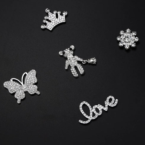 Rhinestone Bling Decoration Charms - Luxury Cute Jewelry Shoe Accessories for Women Girls Gifts (Silver)