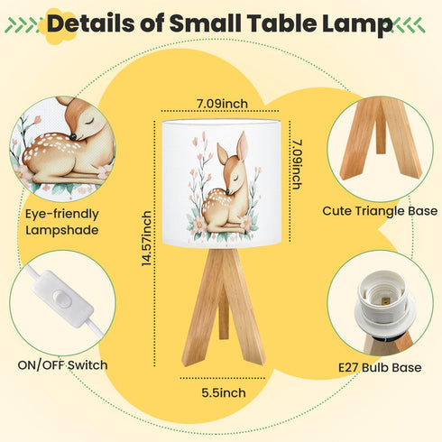 JCFANGALLERY 16 Cute Kids Bedside Desk Table Lamp Baby Deer Watercolor Fawn Forest Animals Nursery Colors Multi
