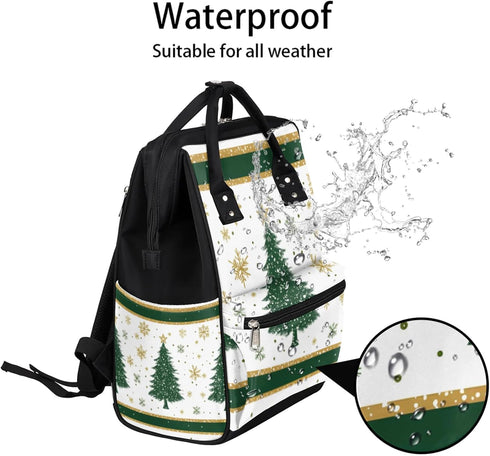 Hsnar Backpack Snowflakes Christmas Tree Waterproof Diaper Bag Large Capacity Baby Bag with Stroller Straps