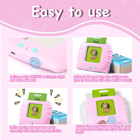 Talking Flash Cards for Toddlers - Montessori Educational Toys - Learning Flashcards Age 2 3 4 5 6 - Pink