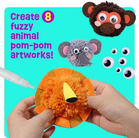 Pom Pom Craft Kit - Animal Art Project, DIY Plush Crafts for Kids, Toddler Activity Gift for Ages 6-9