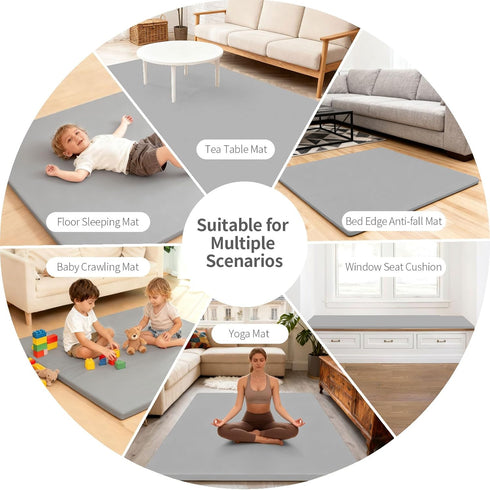 LevNubis 50"50" 1.3" Tummy Baby Play Mat for Floor, Playpen Mat, Thick Elasti-Foam, Non-Slip Crawling Mat for Time