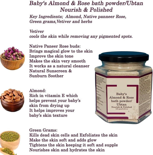 Generic VS Natural Cosmetics Babys Ubtan/Almond, Rose Traditional Bath Powder/Skin Polish nourishes