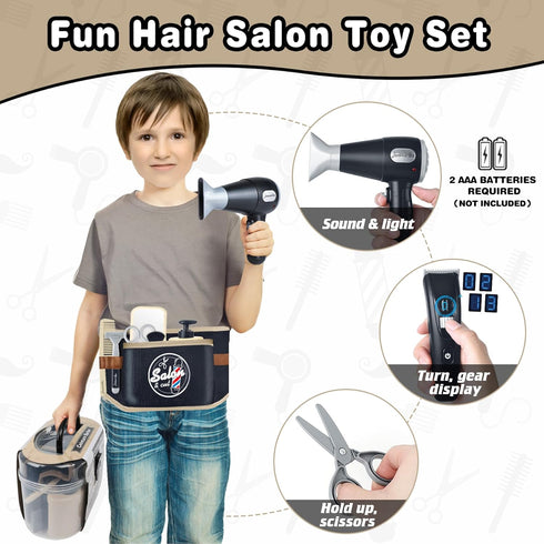 WishaLife Kids Barber Shop Playset - Hair Cutting Kit for Boys, Kids Shaving Kit, Hair Salon Pretend Play Toy Gift for