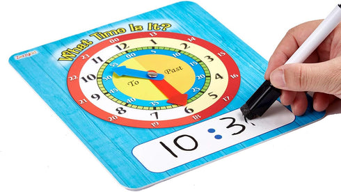 Time Learning Analog Clock for Kids - Pack of 5 (7 x 8 Inches) with 5 Erasable Markers