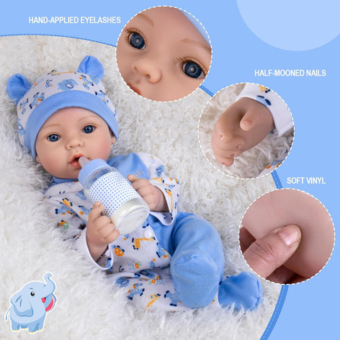 18'' Set 3+ Aori Reborn Baby Dolls Boy - Realistic Newborn Baby Doll with Blue Feeding & Birth Certificate - Lifelike
