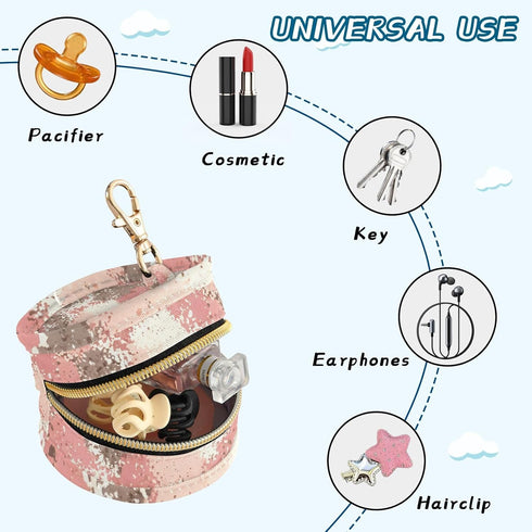 Textured Pattern Round Pacifier Storage Case with Zipper, Portable Pacifier Case for Travel, Diaper Bag & Purse