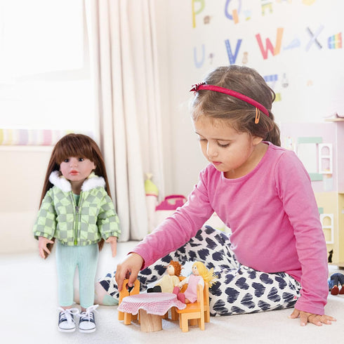 Doll Clothes 3 Pc. Set - Light Green Grey Plaid Hooded Thick Coat, Checkerboard Jacket, Warm Outfit for 18" Dolls