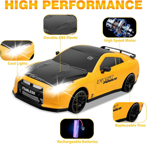1/24 2.4GHz 4WD RC Drift Car Remote Control Car, High Speed Drifting RC Cars with LED Lights, Rechargeable Batteries