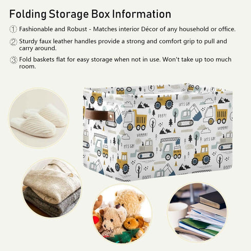 Excavator Truck Toy Storage Basket, Fabric Kitchen Baskets for Cars Boys Toys, Open Home Storage Bins Boxes, Foldable