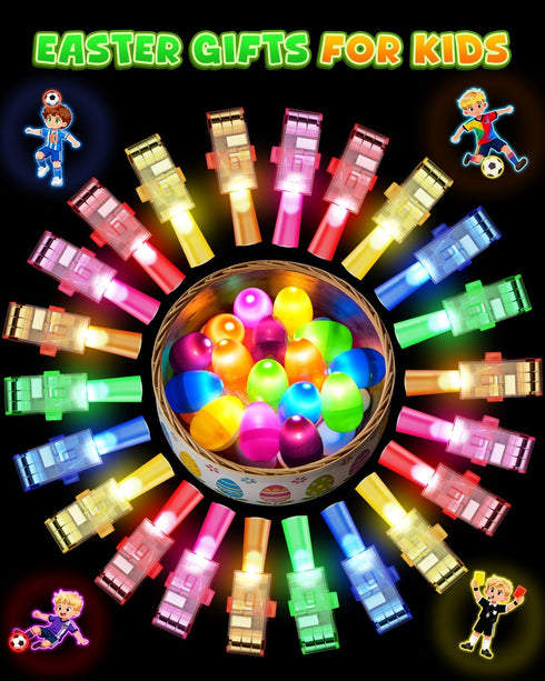 24 Pack CPSYUB Easter Egg Fillers for Kids, Glow in the Dark LED Finger Lights Easter Toys with Football Pattern