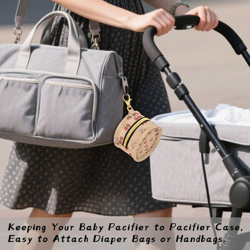PYBUG Cherry Round Pacifier Storage Case, Polyester & TPU Lined with Hook Buckle, Pacifier Container Box for Baby