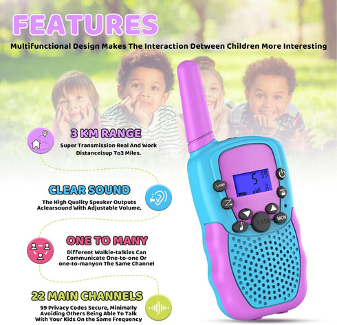 Toys for 4-12 Year Old Boys or Girls, Selieve 3 Pack Walkie Talkies with 3 KM Range, 22 Channels 2 Way Radio
