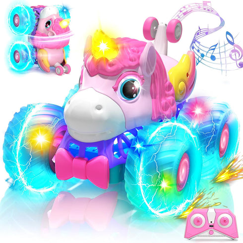 Lehoo Castle Remote Control Car for Girls 360 Rotating, Unicorn Monster Truck